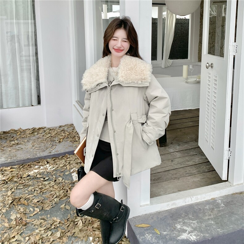 时尚中长款腰带收腰翻毛领羽绒服女冬季2025新款白鸭绒工装派克服,女装羽绒服,2C159