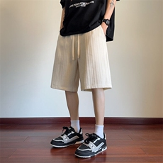 肌理感白色短裤男款夏季男生休闲沙滩裤美式高街运动垂感五分裤，男装牛仔裤，电商B220