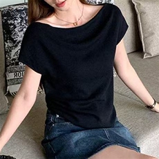 新款夏季纯色短袖时尚百搭休闲风，女装T恤，锦弘羊绒