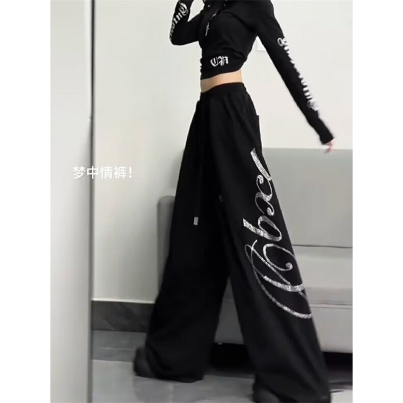 街头嘻哈烫钻运动裤女春秋季阔腿拖地爵士跳舞休闲裤LNK1322-P55,女装休闲裤,星座1008