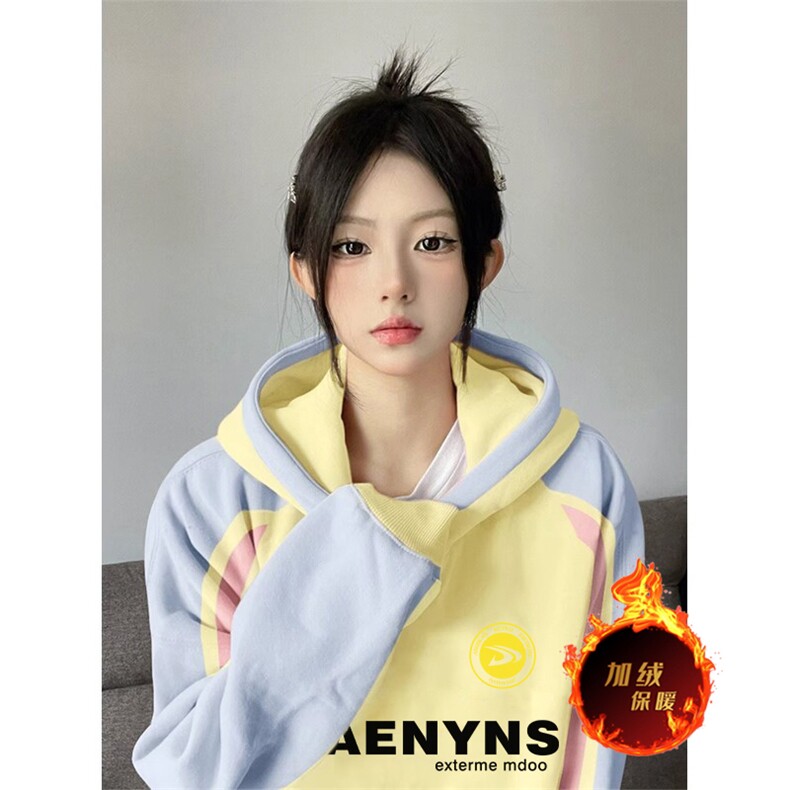 抖音得物供货提供视频秋冬重磅美式宽松接拼连帽卫衣3290,男装卫衣,电商A486