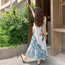 夏日旅游出行穿搭度假风套装裙女2025新款不规则蕾丝罩衫两件套裙，女装套装/套裙，2C232