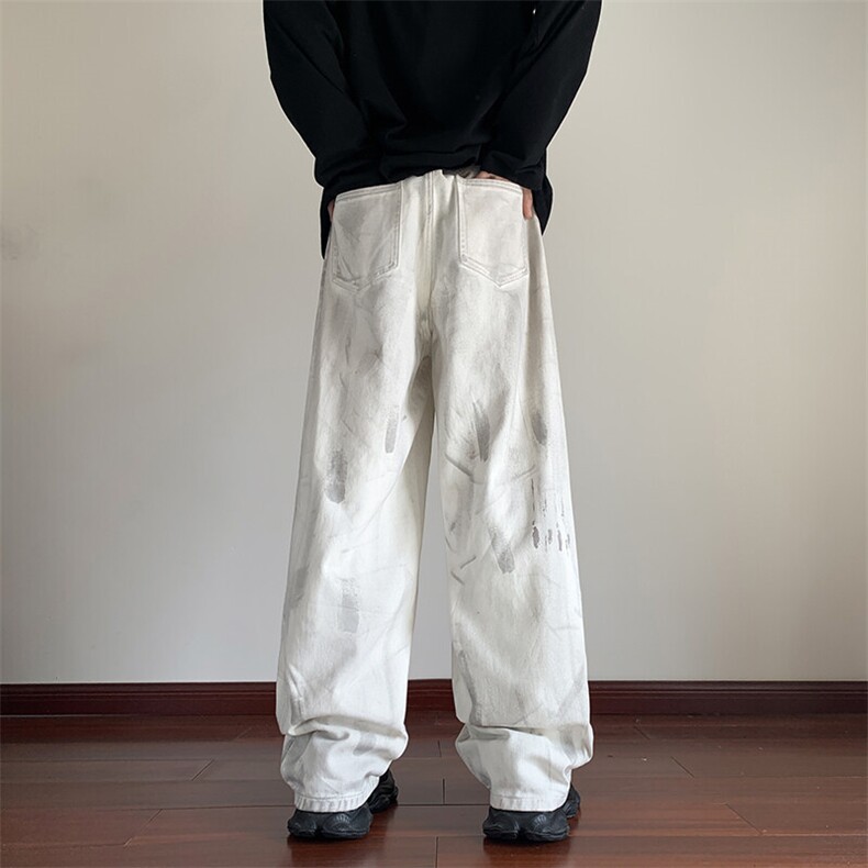 抖音品质美式高街做旧泼墨宽松阔腿牛仔裤B315-K24324-p65控88,男装牛仔裤,电商B315