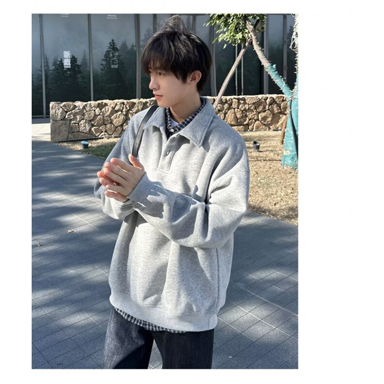 【004】秋季日系简约POLO衫卫衣宽松翻领长袖上衣A079-WY57-P35,男装Polo衫,电商A079