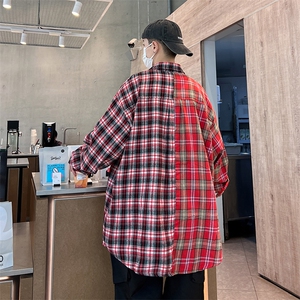 高品质秋款男长袖衬衫格子拼色休闲衬衣纯棉外套CS27 P40图片