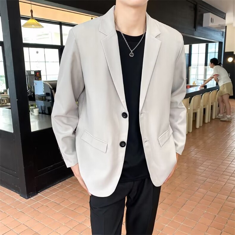 ins炸街休闲西装套装男秋冬季痞帅轻熟风宽松外套黑色西服W03,男装西服,星座1116A-2（原606A-1）