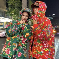 Y251男女连帽东北大花棉服棉袄风汉服团队服保暖防寒花袄子，男装棉衣，星座115A(原星座507）