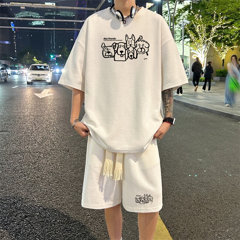 套装！华夫格套装短袖T恤短裤男TZ232-特P38,男装牛仔裤,电商B367