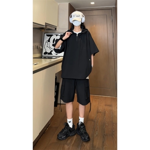 量大优  供视频 泡泡纱夏款连帽套装短袖短裤男XH74TZ-特P60图片