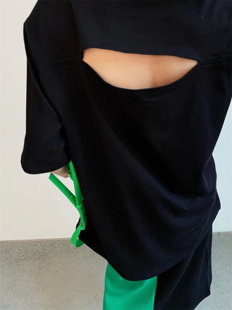 后背破洞垫肩T恤，女装T恤，YSQ Boomboom