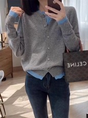 时尚女士秋冬纯毛假两件羊毛开衫显瘦百搭红色针织外套，女装羊毛衫，梵泰羊绒