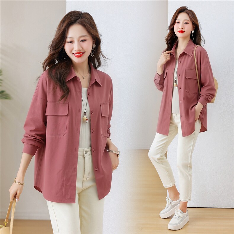 衬衫外套女纯色宽松休闲外套，女装衬衫，芙芮