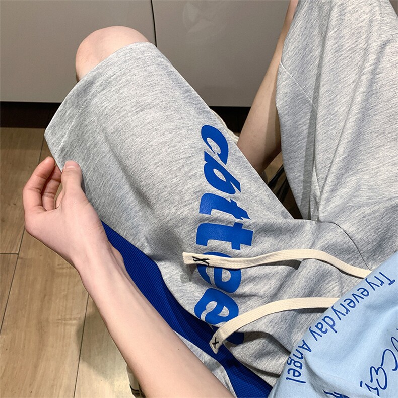 五分裤男2025夏季新款华夫格休闲中裤运动短裤女大字母K1076-P26,男装牛仔裤,星座207
