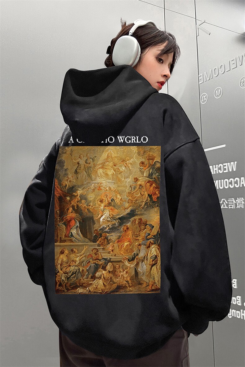 ！麂皮绒连帽卫衣直播品质重磅400克圣母印花JL7061-P45控78,男装卫衣,星座508（原C305）