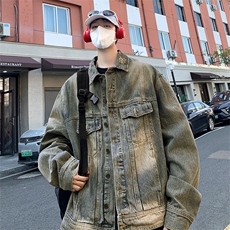 垫肩牛仔夹克外套男潮牌炸街夹克痞帅潮流百搭JK08201-P65，男装夹克，星座308B-2