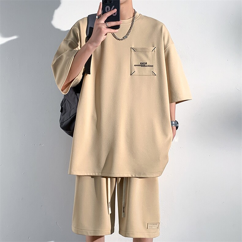 2024夏季新款港风光影墙大码菠萝格短裤套装M-5XHQ23437-P50,男装牛仔裤,电商A022