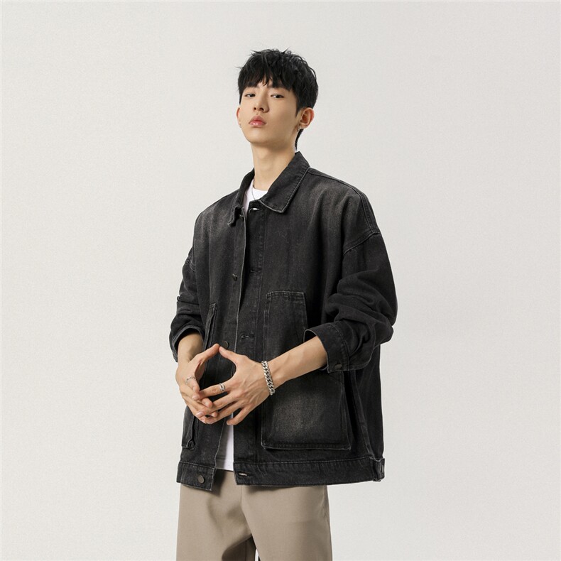 2025新款男士斜兜潮流休闲宽松牛仔工装情侣夹克上衣N9001/P105,男装夹克,星座202