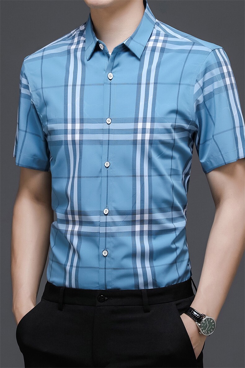AD22102钱塘2020-3夏季男士精品格子短袖衬衫P75,男装衬衫,钱塘207-3