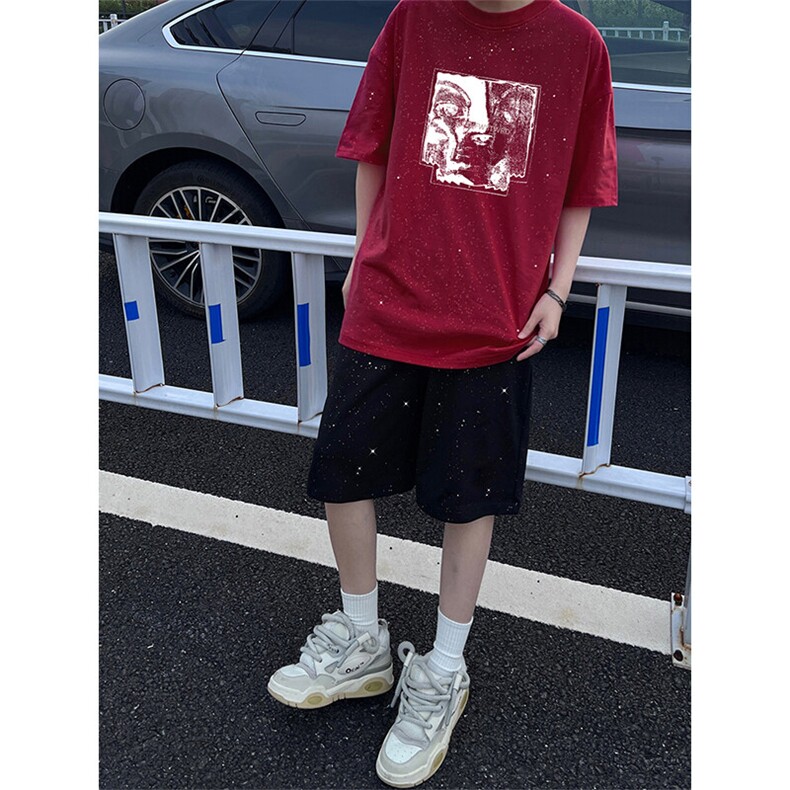 可48小时发货支持抖音得物来样二开美式满天星亮片短袖T恤MTX657,男装T恤,电商A486