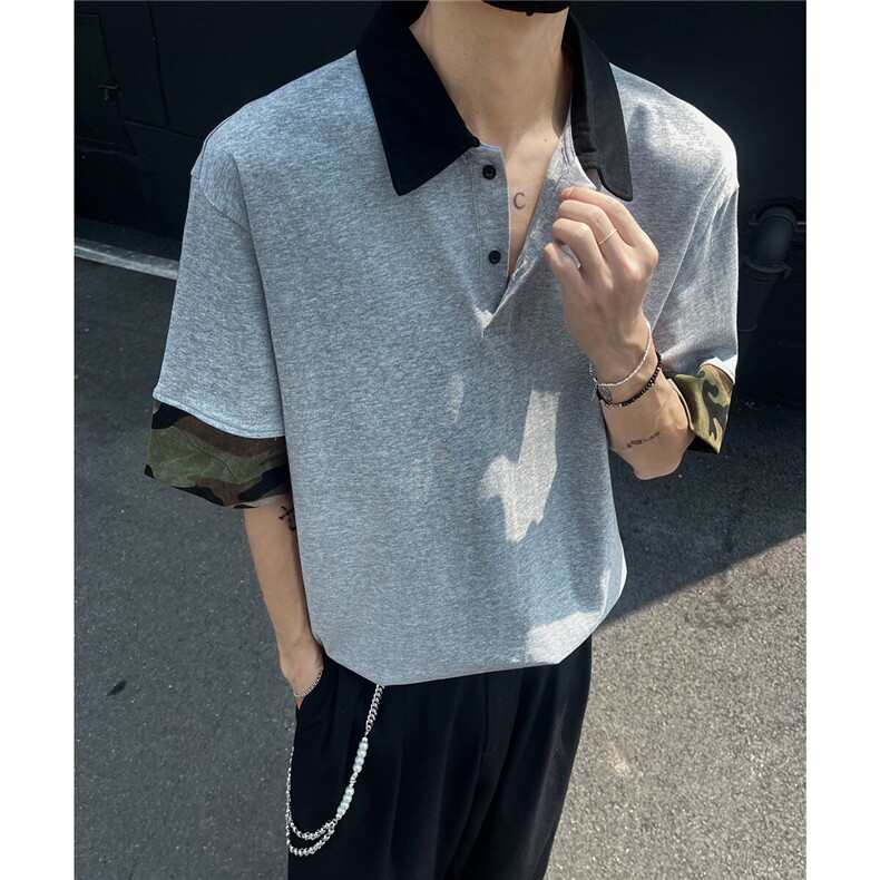 迷彩拼接POLO领撞色短袖T恤 T2508-P40控58图片