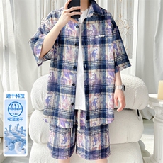 2025夏季新款旋律风车大码冰丝短袖衬衫套装M-5XHQ25469-P55，男装衬衫，电商A022