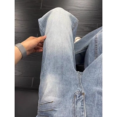 蓝色牛仔裤男士秋季中腰窄版弹力宽松耐磨直筒修身长裤，男装牛仔裤，星座506A