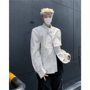 秋季小众立领机车皮衣宽松美式PU夹克外套潮-PY8552图片