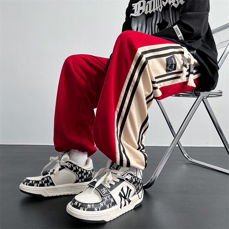 条纹裤子男设计感小众宽松直筒运动裤ins潮牌潮流休闲裤CX93-P38图片