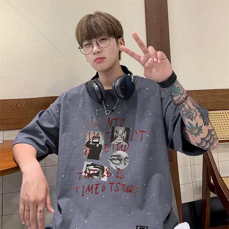 量大优供抖音视频支持得物配合二开美式满天星亮片短袖T恤MTX205,男装T恤,电商A486