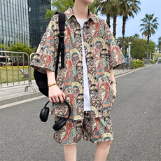 夏季海边沙滩男女同款休闲套装潮牌宽松大码XZ102B-1-TZ2560P55，男装休闲套装，星座102B-1