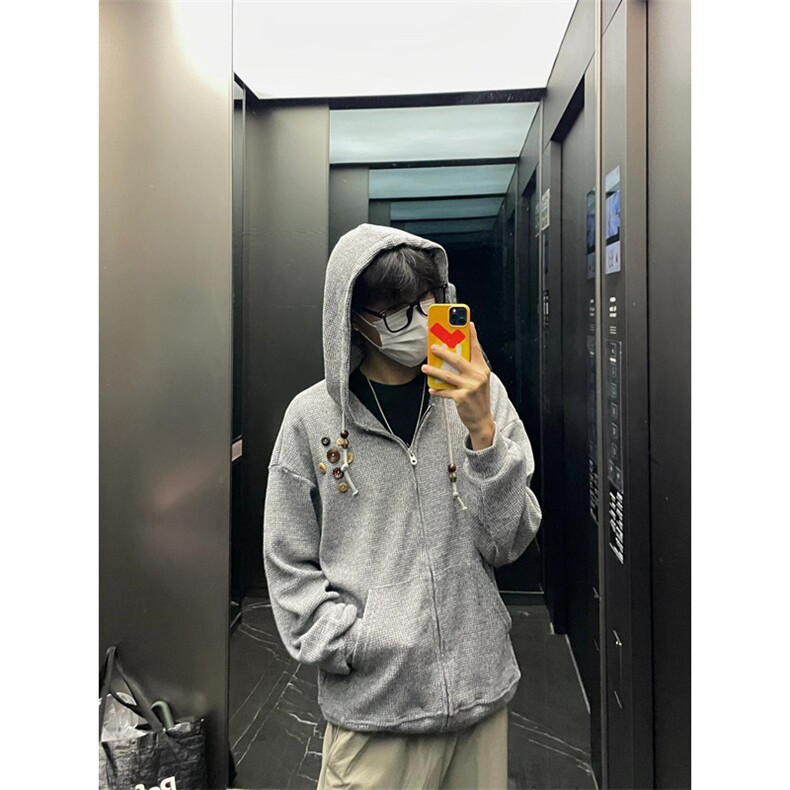 美式设计感针织纽扣连帽外套男女小众春秋季慵懒卫衣开衫M655,女装短外套,星座1116A（原606A-3）