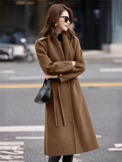 现货手工缝制冬保暖新款时尚可拆卸围巾双面呢大衣送腰带围巾，女装双面呢大衣，美静678