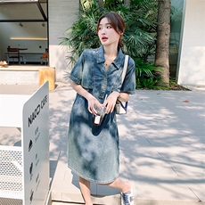 俏皮减龄牛仔连衣裙女2023夏新款韩版宽松小个子显瘦高级感衬衫裙，女装连衣裙，2C037