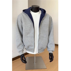 1506-1/WW281/P53新款重磅连帽双拉链卫衣男韩版宽松纯色开衫撞色图片