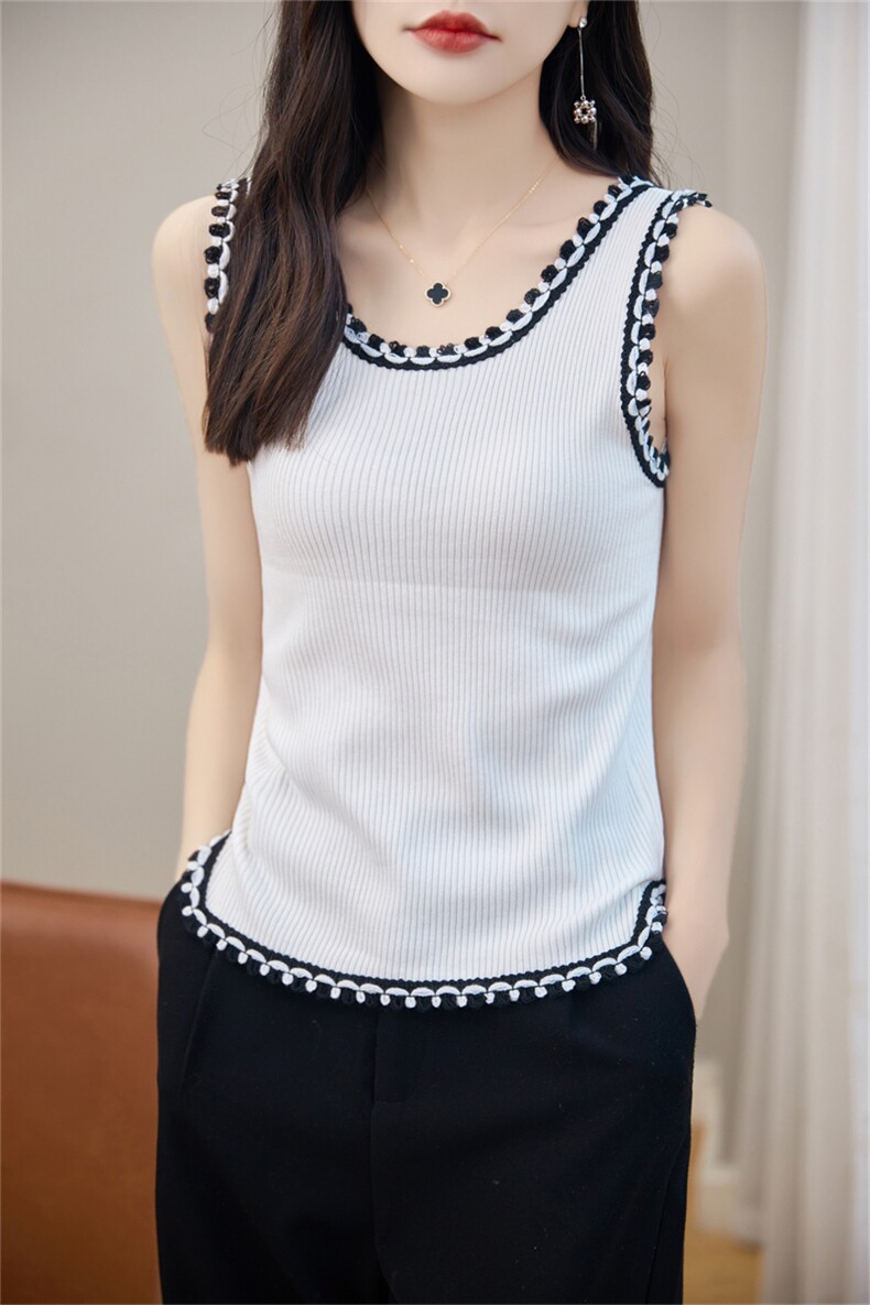 重工低圆领吊带背心女夏薄款遮副乳修身内搭小香风冰丝针织无袖,女装背心吊带,暖姿羊绒