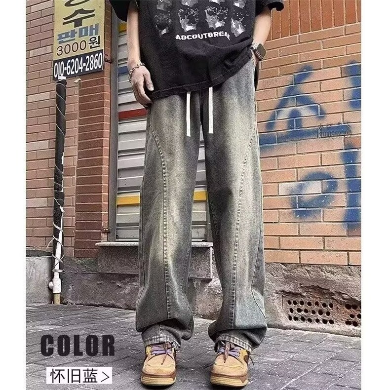 牛仔裤宽松美式弯刀裤微喇高街风P40YK6608,男装牛仔裤,星座1112-1