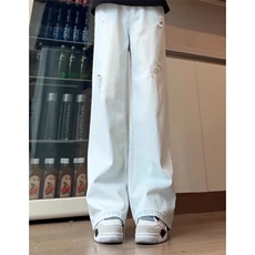 牛仔裤男女夏季超火破洞设计百搭高腰直筒不贴腿长裤子AM455P50，男装牛仔裤，星座1013-5