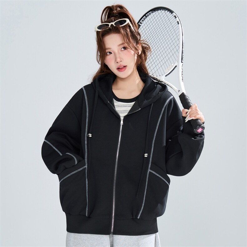 明线设计连帽开衫卫衣女春季宽松休闲百搭上衣XZ309JK8007P72,男装卫衣,星座309（原A406）