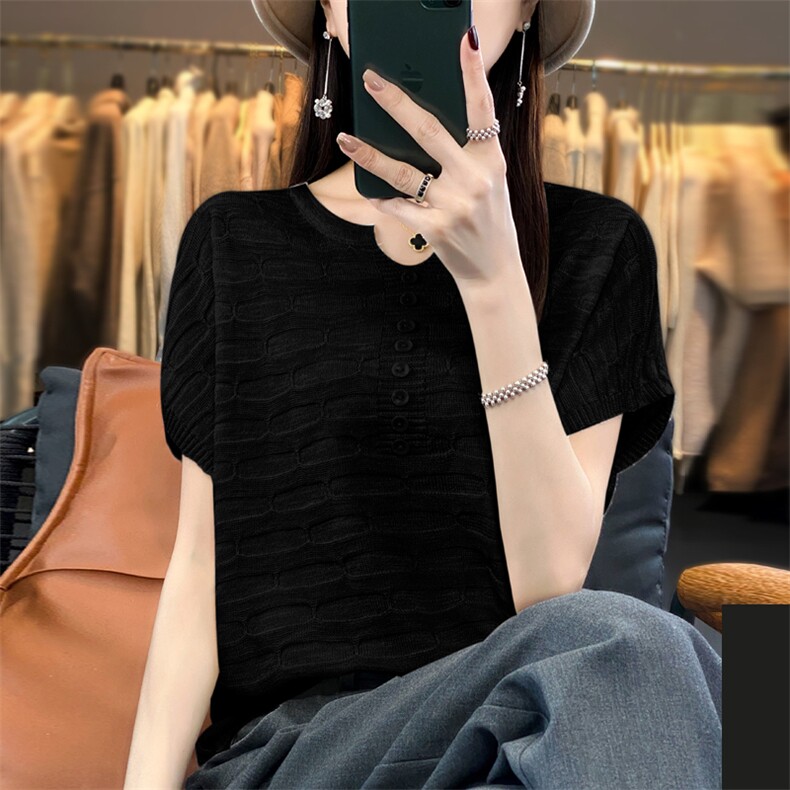 夏季新款简约竹节麻短袖女宽松百搭显瘦上衣时尚休闲T恤,女装T恤,贵皇网供仓