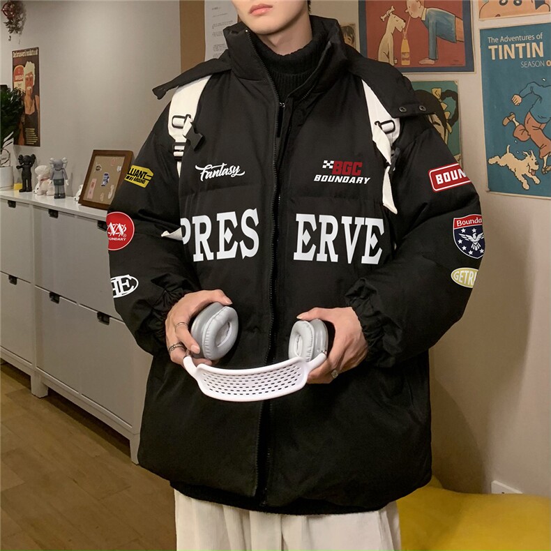 特批港风咖啡厅时尚字母印花连帽棉衣A247-TPMY220特批95,男装棉衣,电商A247
