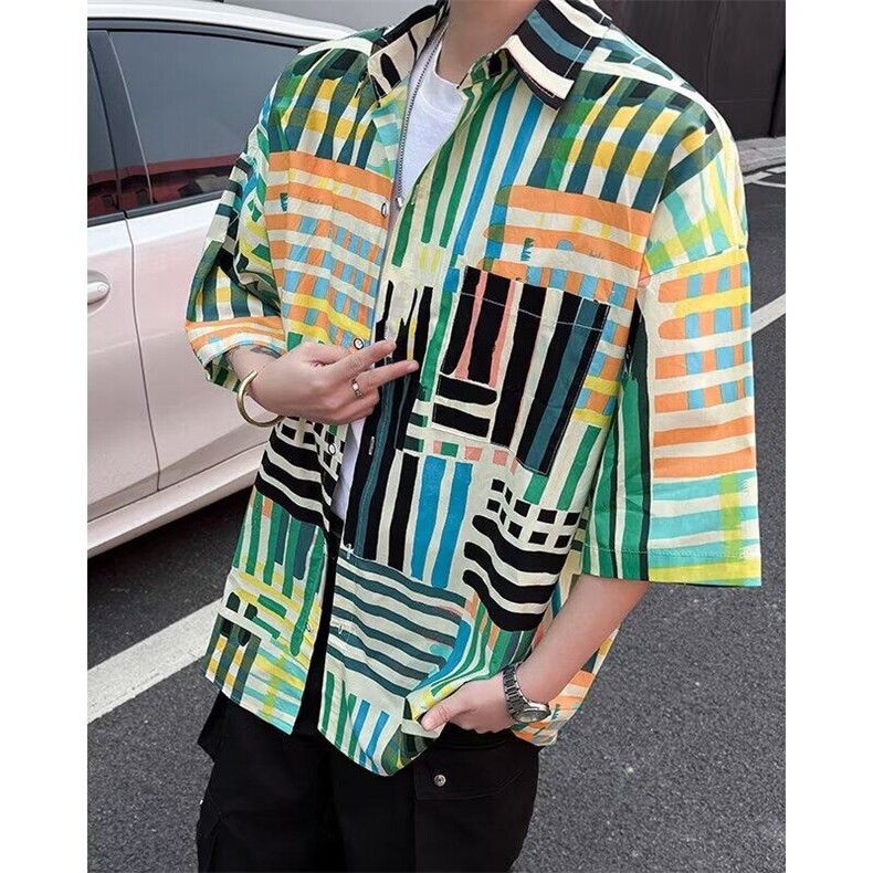 春夏新款男装短袖衬衫日系小清新风格春夏透气休闲上衣外套，男装T恤，星座506