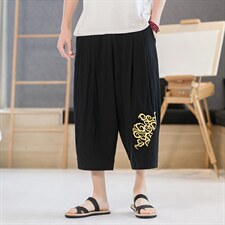 2022年风棉麻宽松大码灯笼裤休闲刺绣萝卜裤男B343，男装休闲裤，电商A021