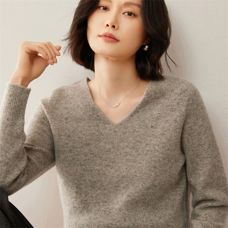 时尚百搭羊毛加厚V领毛衣显瘦修身保暖女士针织衫,女装羊毛衫,昭美羊绒