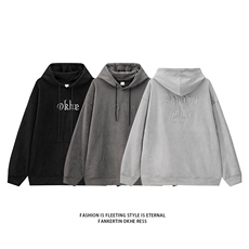M-6XL380克大码秋季新款连帽麂皮绒刺绣套头卫109-W02042-P58，男装卫衣，星座109