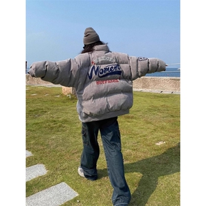 美式复古刺绣灯芯绒棉衣外套男女ins宽松加厚面包服情侣立领棉服图片