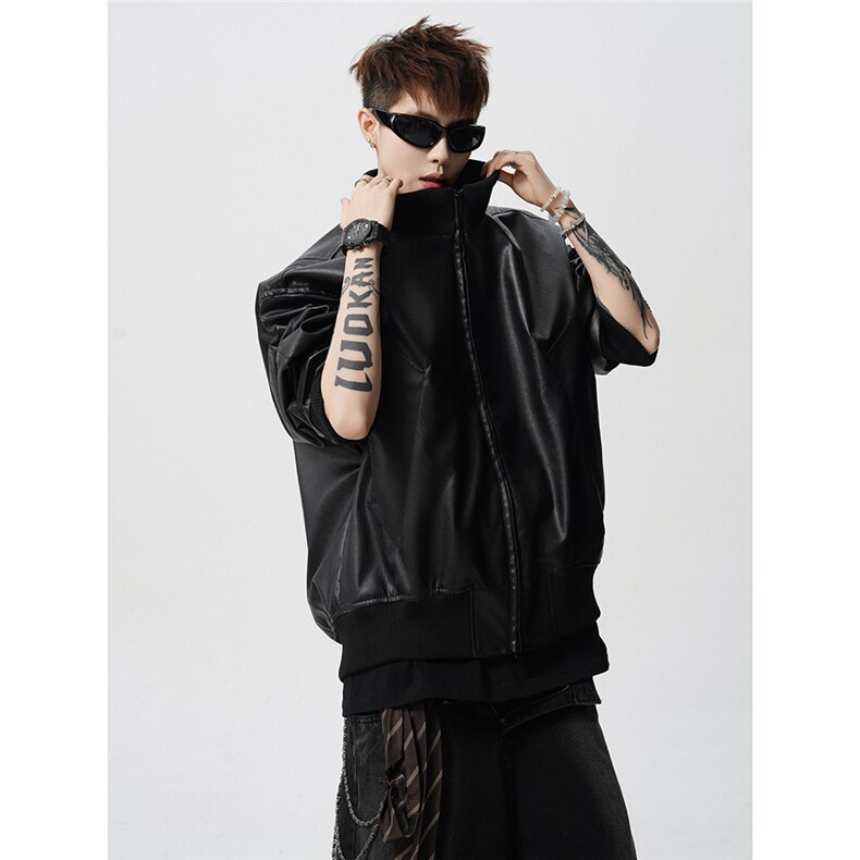 XZ518-1-MG388特P80美式短宽皮夹克男款cleanfit廓形立领外套男，男装夹克，星座518-1（原A432-1）