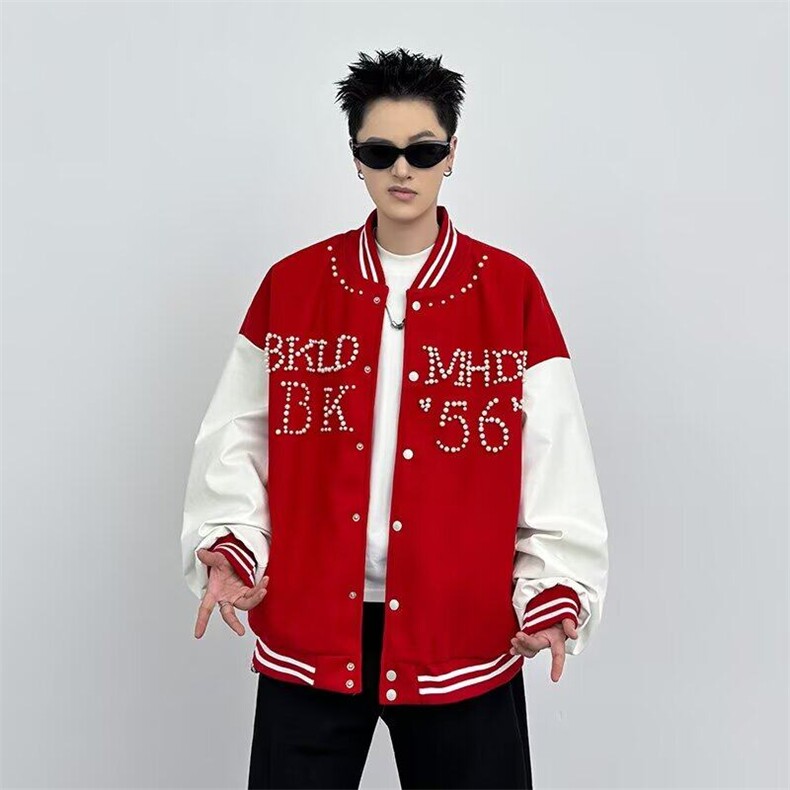 春季美式拼接撞色钉珠棒球服男宽松百搭休闲夹克外套J656-P80，男装夹克，星座1109-3
