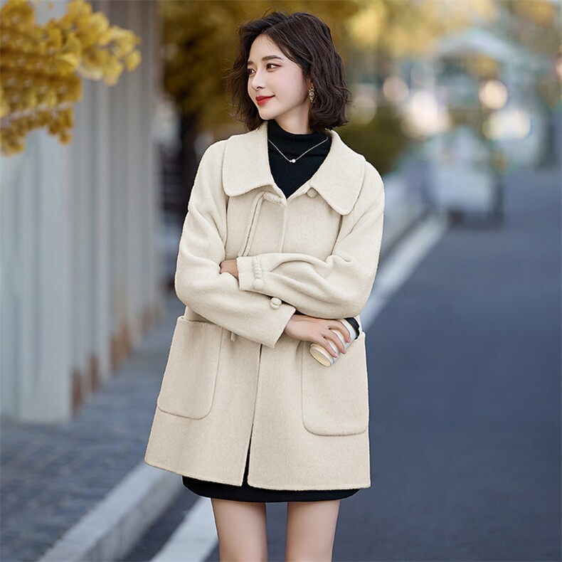 盘扣双面羊绒大衣女2024秋冬新款爆款时尚减龄欧货小个子毛呢外套,女装双面呢大衣,琦鑫阁（原依鑫阁）