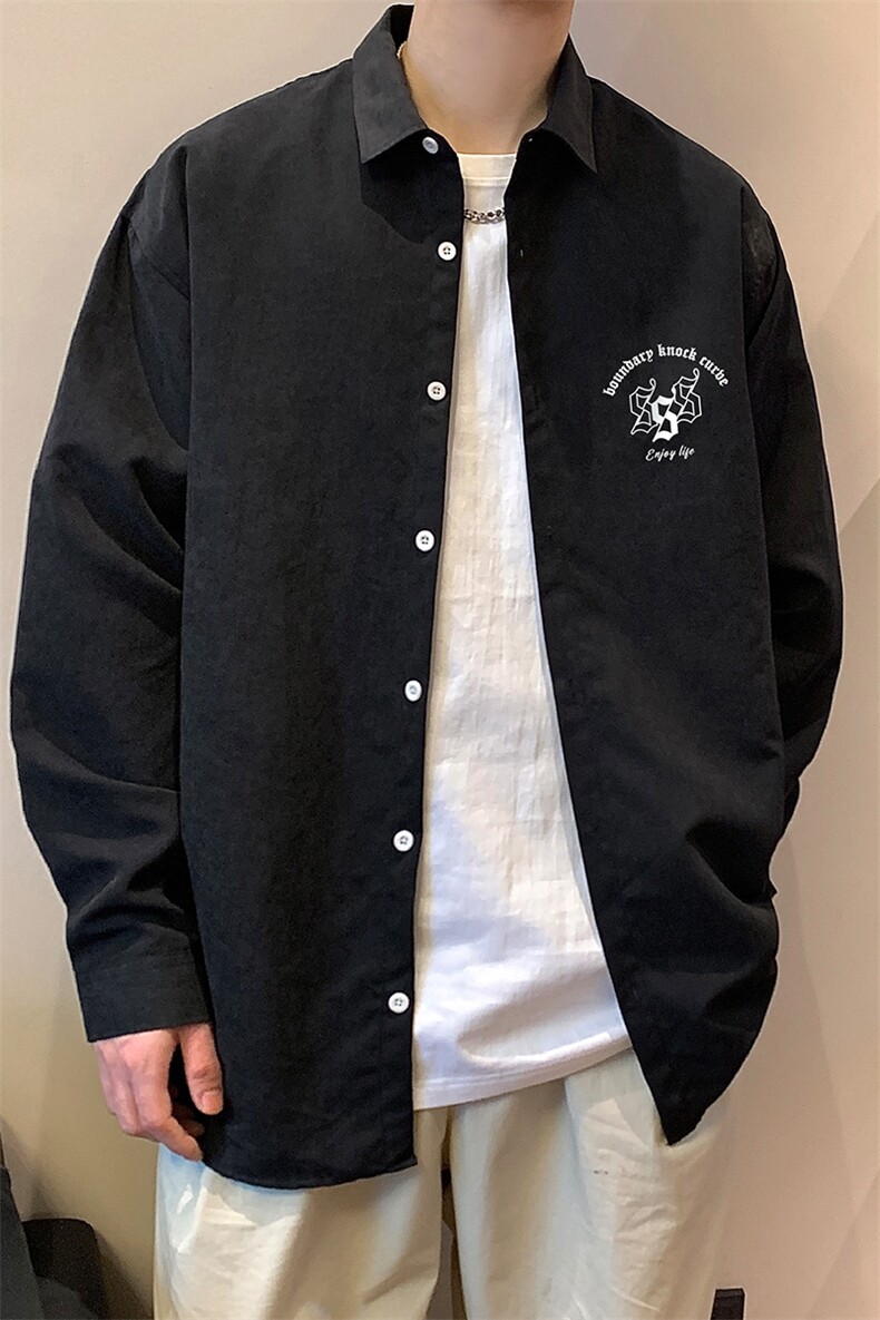 港风23春夏季时尚印花款百搭长袖衬衫S621P35控48,男装衬衫,电商A268A