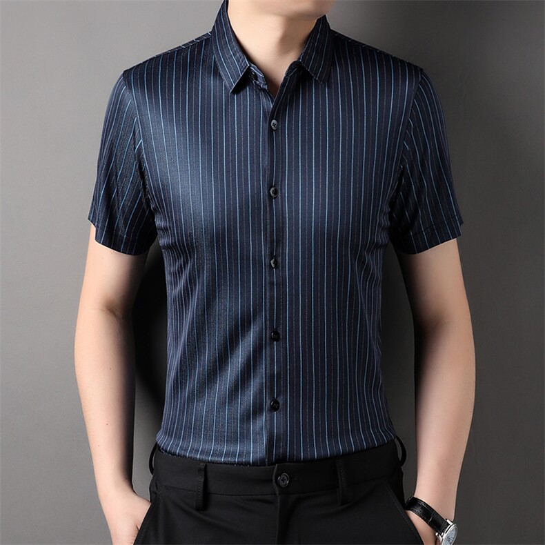 QLM33920男式夏季新款中老年衬衫男短袖翻领休闲衬衣，男装衬衫，电商B360